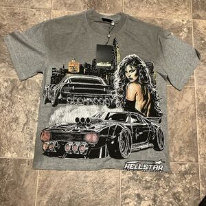 Hellstar Graphic Muscle Car Tee - Gray with Black & Yellow Print